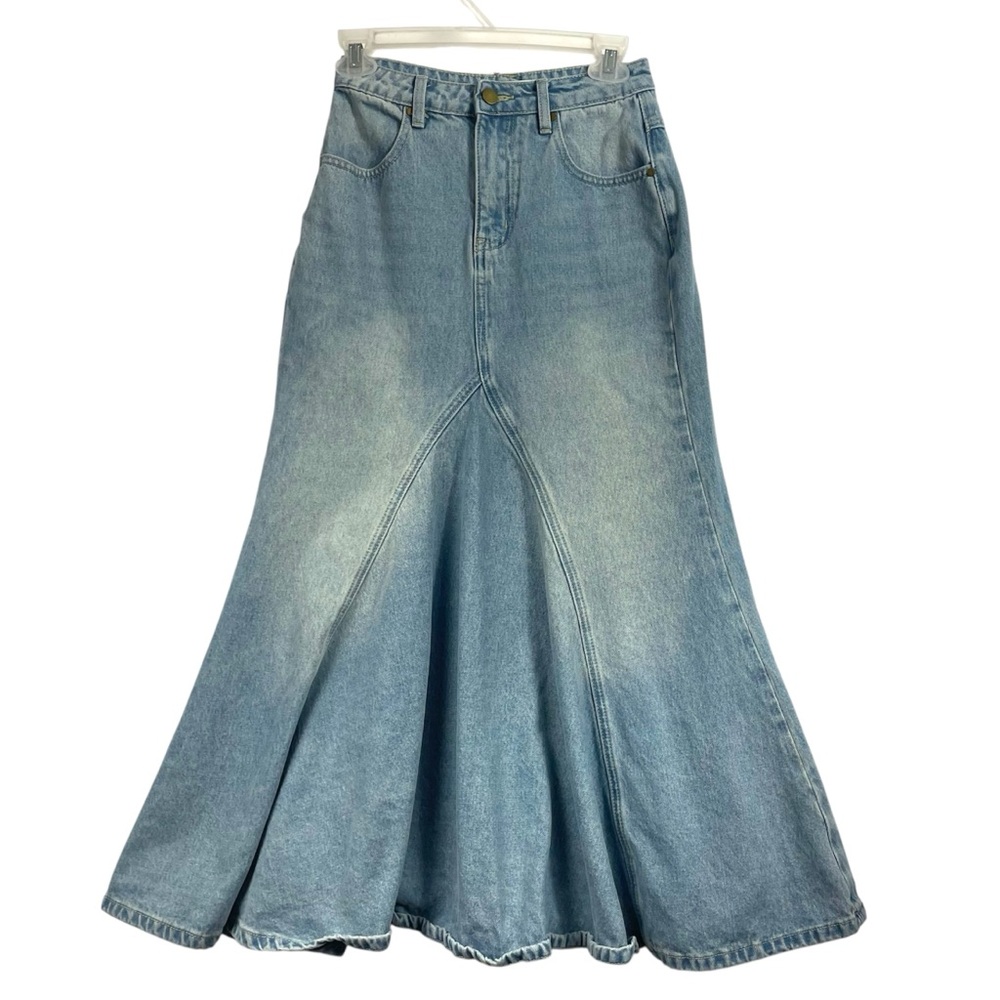 Unity Mode Mermaid Jean Skirt SM Blue Maxi Casual Classic Western Americana Boho